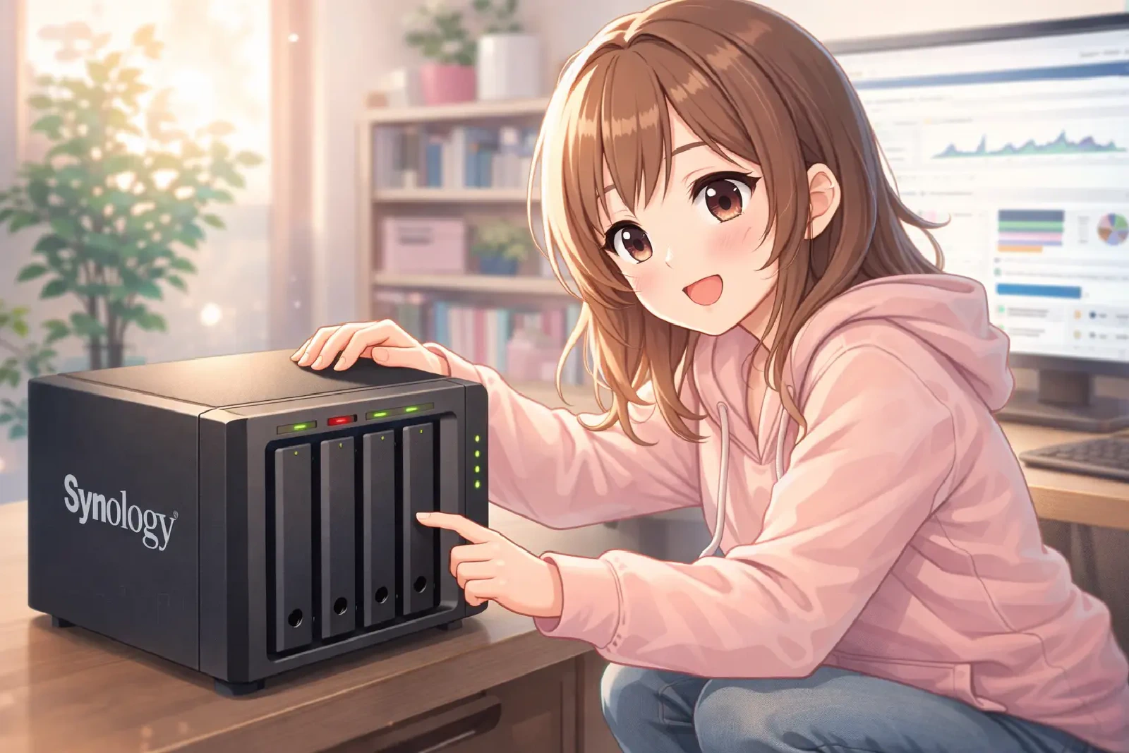 女性がSynology NASを持っている様子