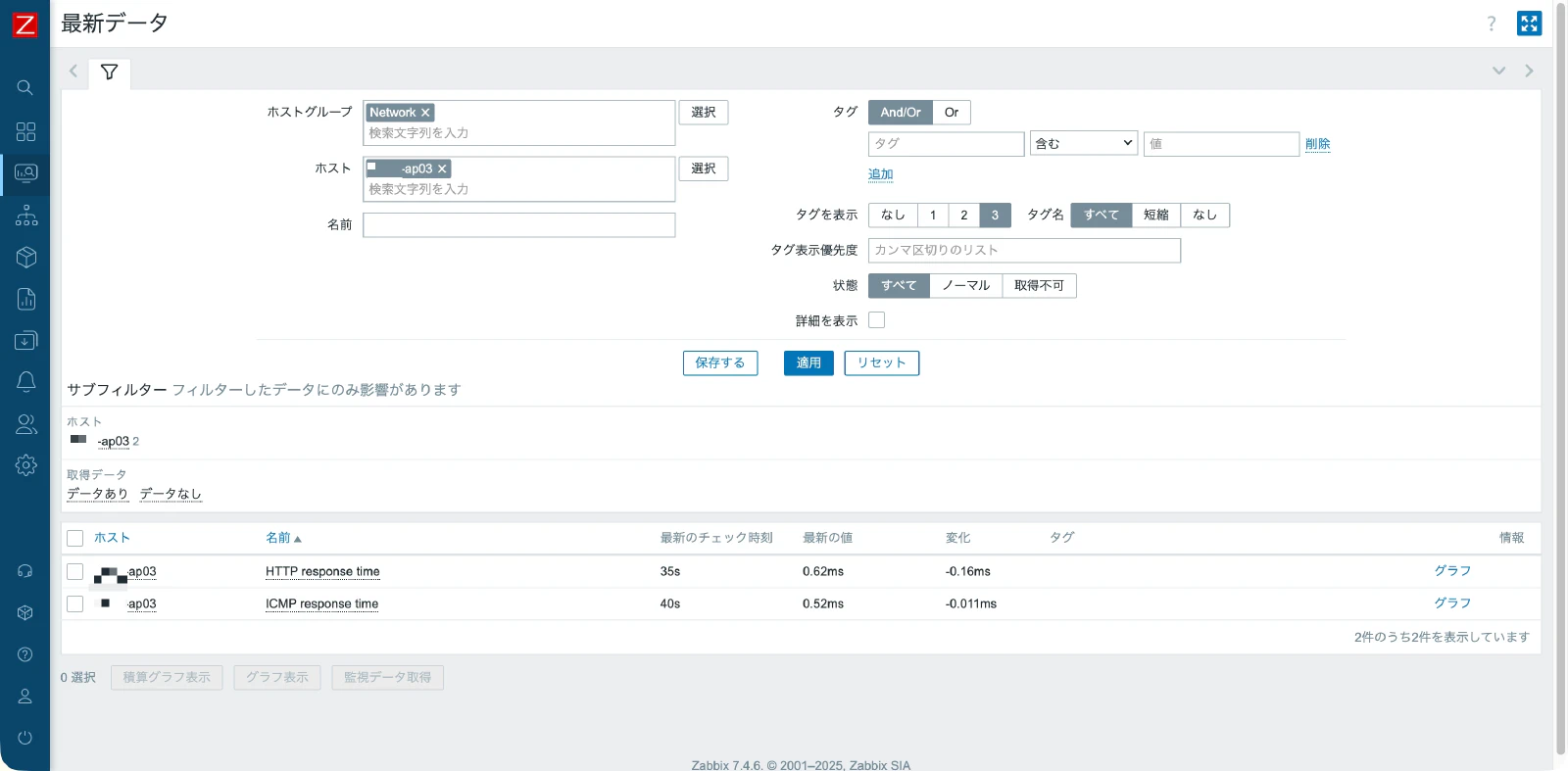 監視データの取得状況
