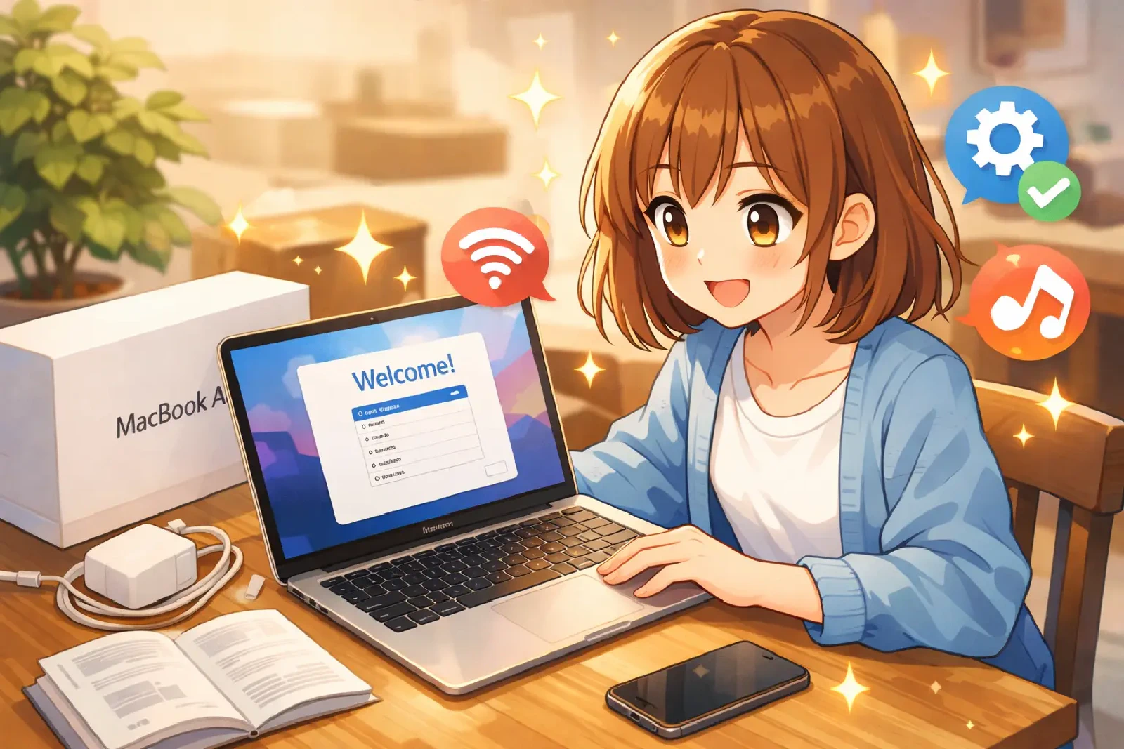 MacBook Airのセットアップ作業を行う様子