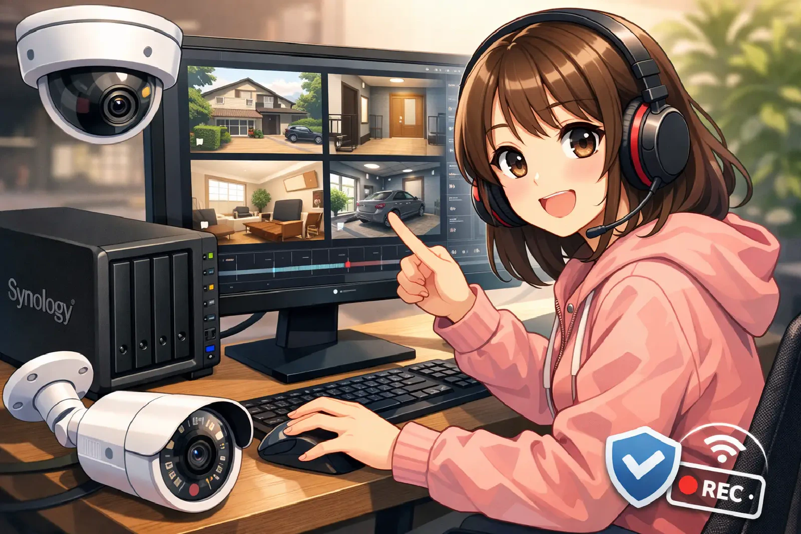 防犯カメラシステムの検討を行う様子